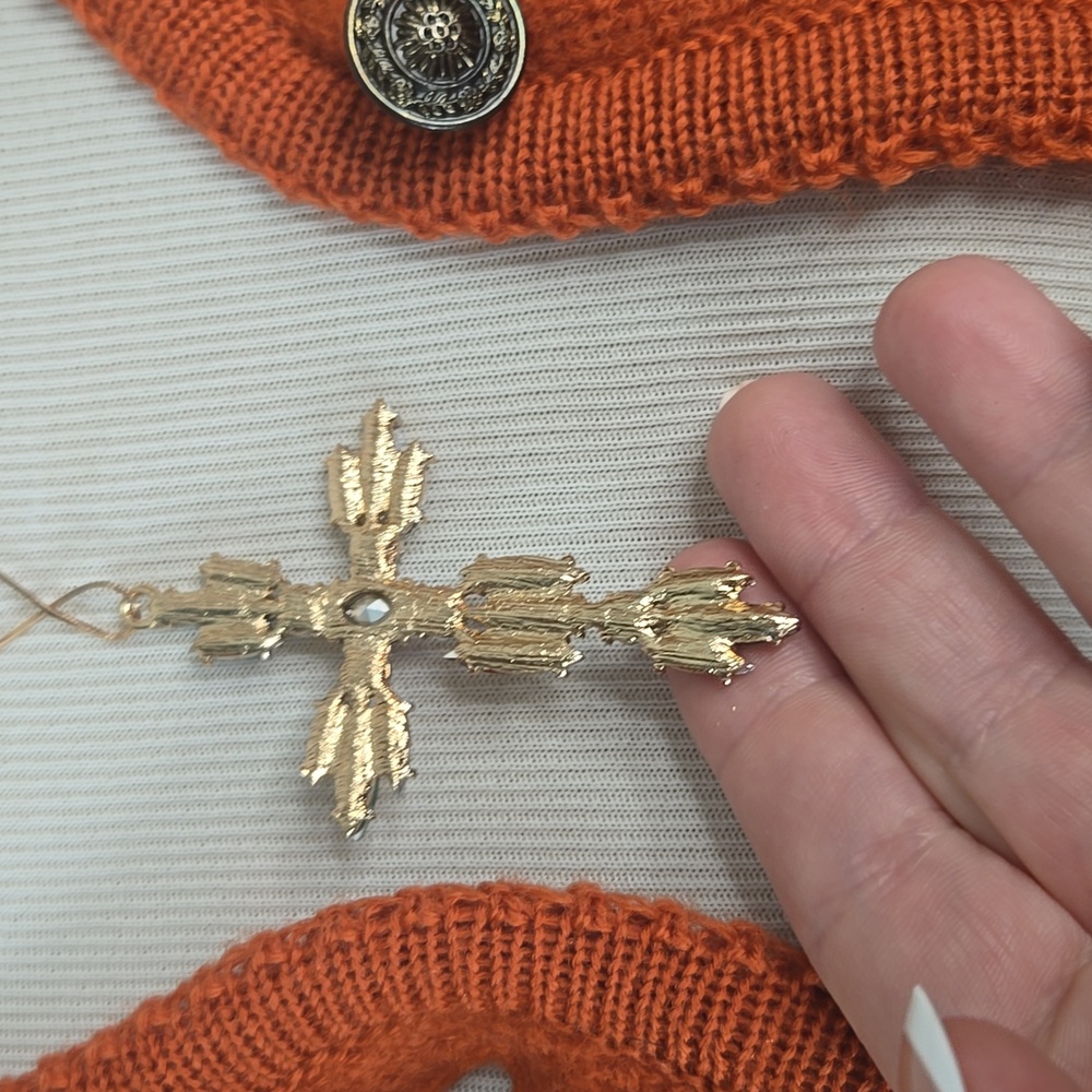 Zirconia Cross Pendant • Gold Tone • No Chain - Picture 5 of 9